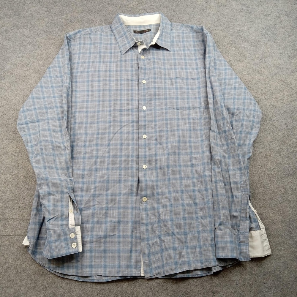 John Varvatos Shirt‎ Mens XL Blue Plaid Button Front Long Sleeve Casual Dress